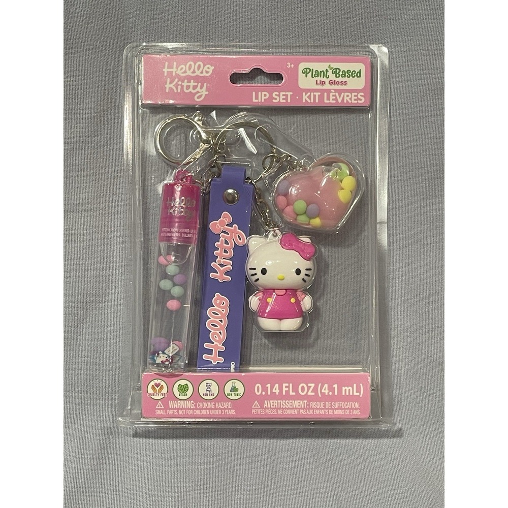 NEW Sanrio Hello Kitty Pink Makeup Box Quilt-Like Mini Purse w/ Chain & Lip Set - Picture 7 of 9